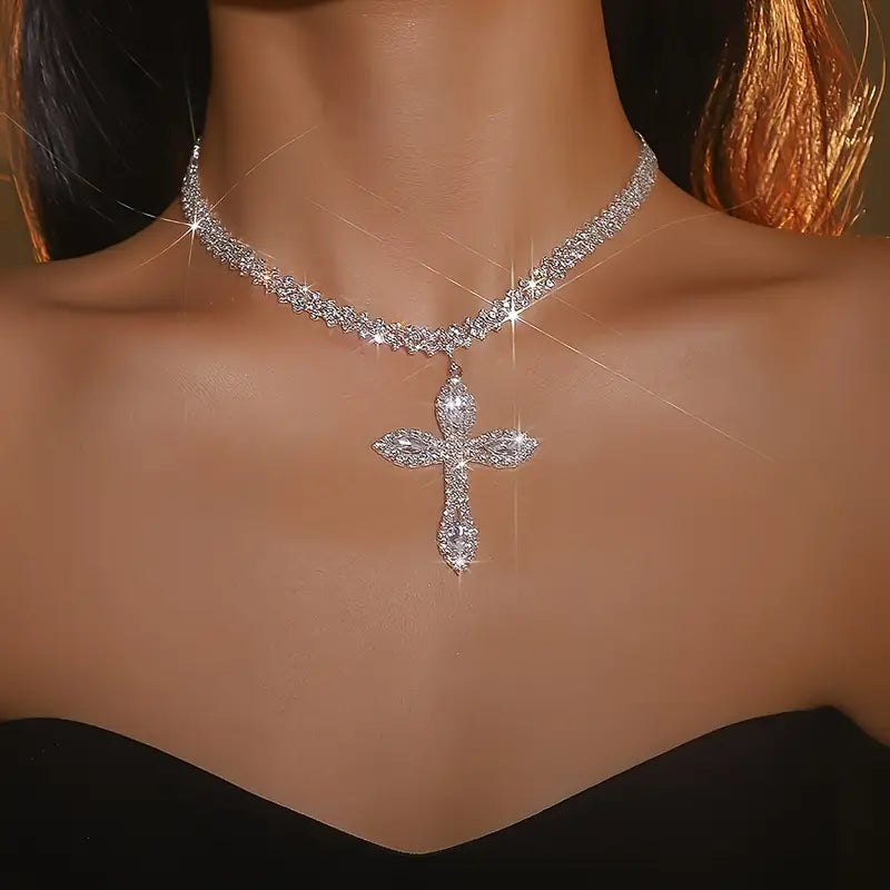 Iced Cross Pendant Necklace