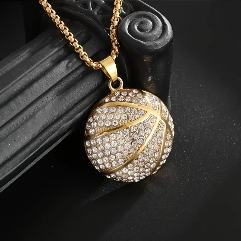 Iced Basketball Pendant Necklace