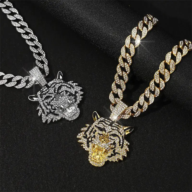 Iced Tiger Pendant Necklace