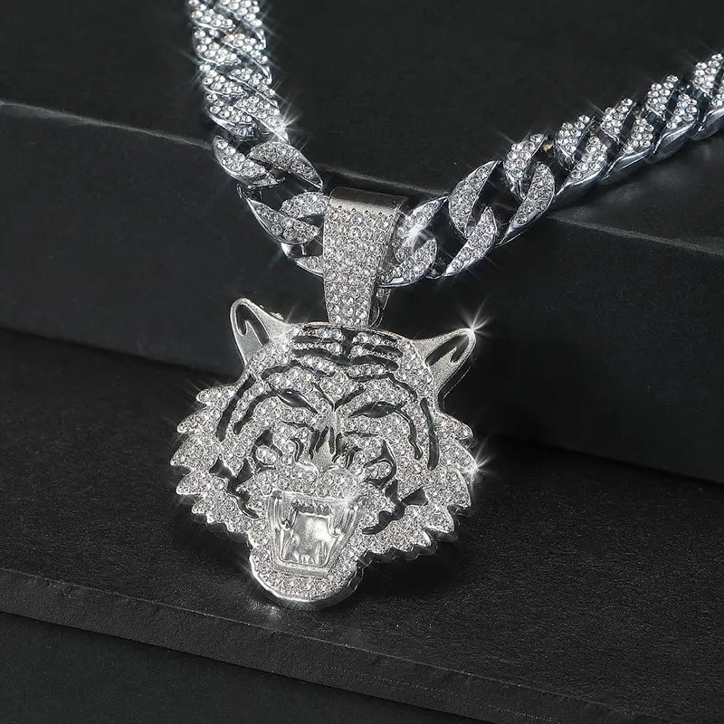 Iced Tiger Pendant Necklace