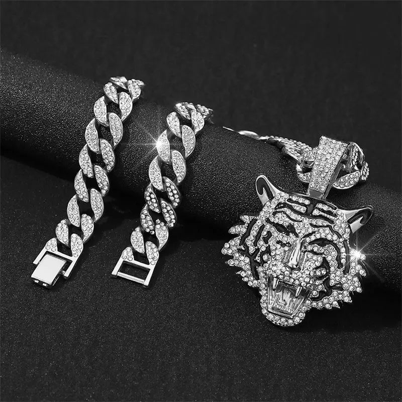 Iced Tiger Pendant Necklace