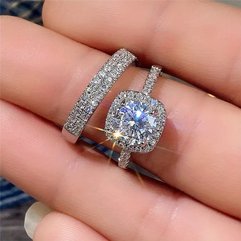 Iced Engagement Ring Set