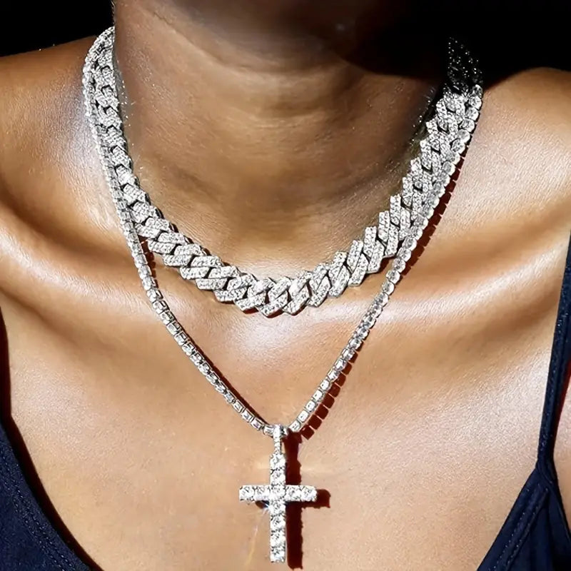 Iced Cross Layered Set (Gold and Silver)