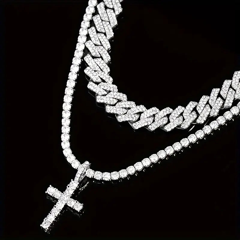 Iced Cross Layered Set (Gold and Silver)