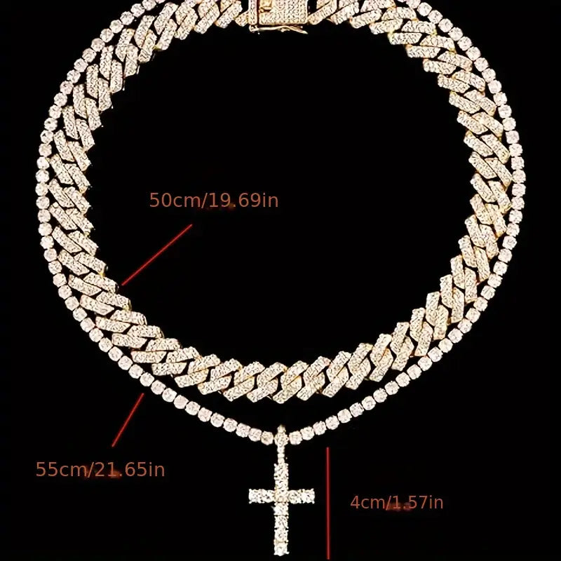 Iced Cross Layered Set (Gold and Silver)