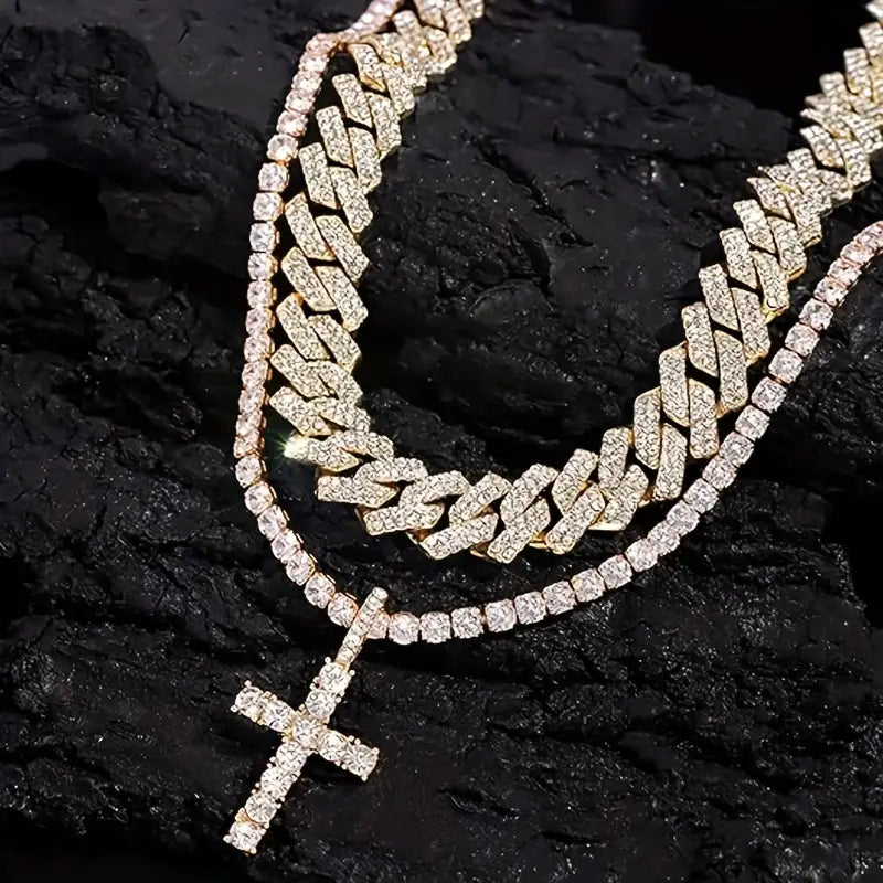 Iced Cross Layered Set (Gold and Silver)