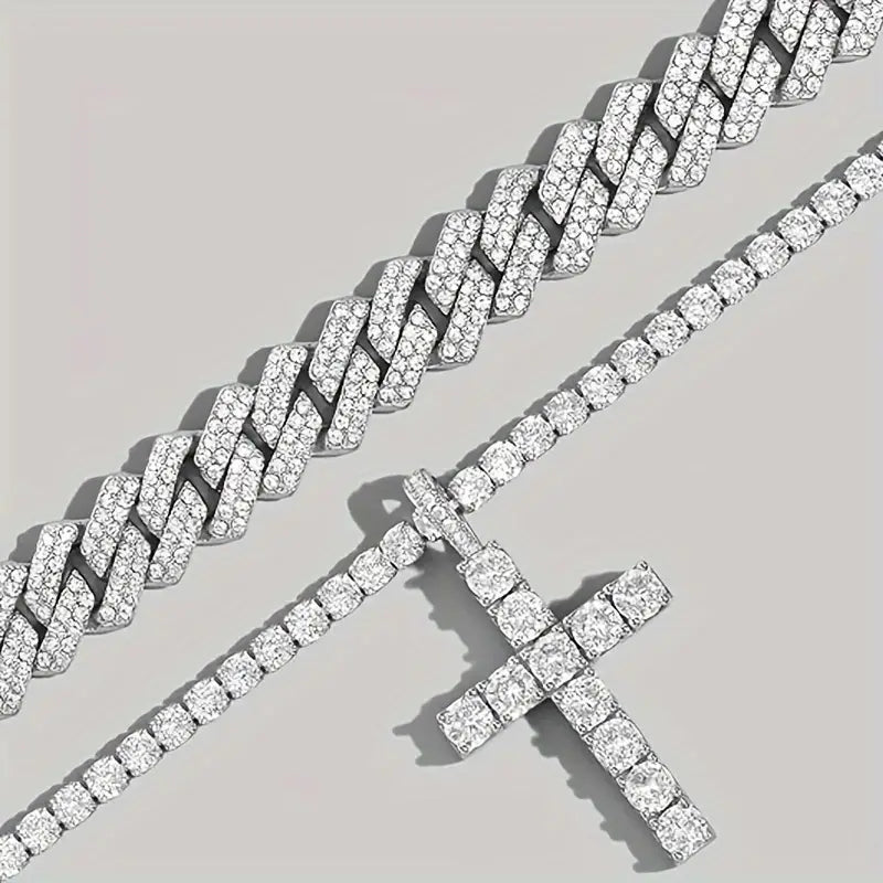 Iced Cross Layered Set (Gold and Silver)