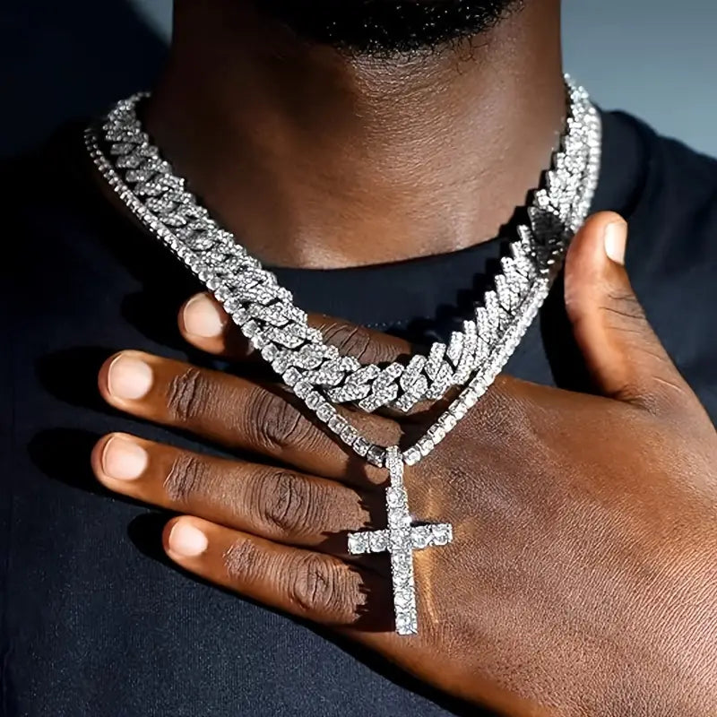 Iced Cross Layered Set (Gold and Silver)