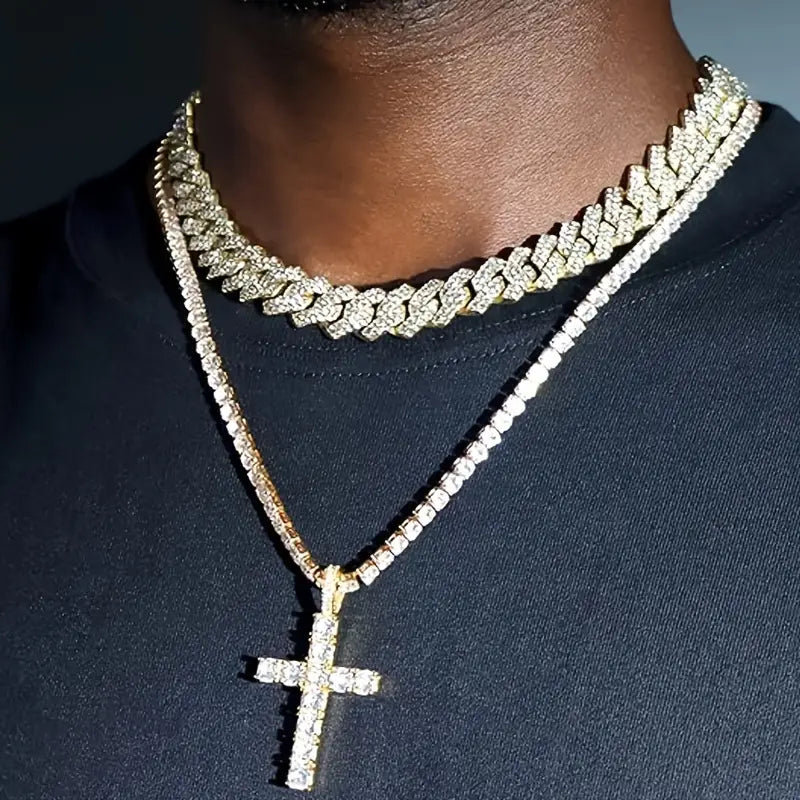 Iced Cross Layered Set (Gold and Silver)