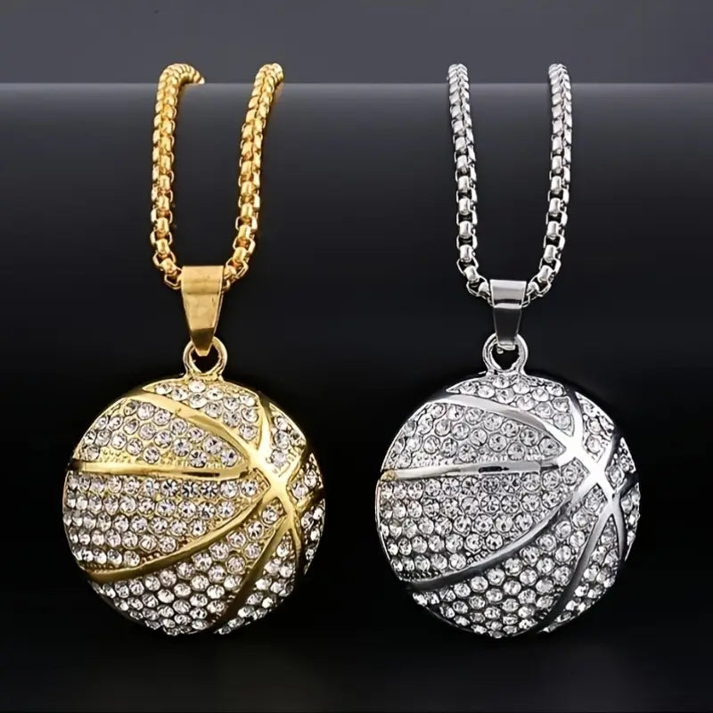 Iced Basketball Pendant Necklace