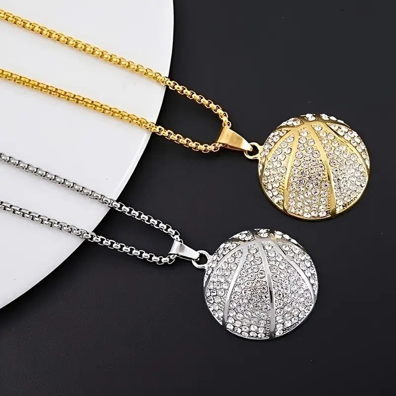 Iced Basketball Pendant Necklace