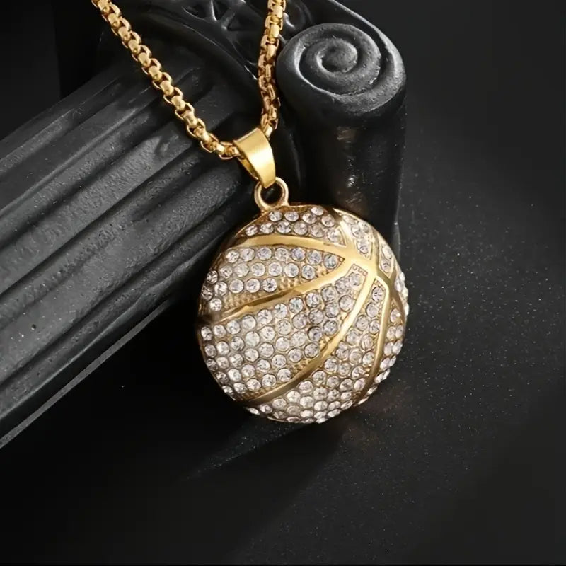 Iced Basketball Pendant Necklace