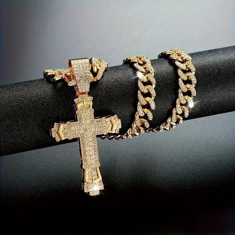 Iced Cross Pendant Necklace