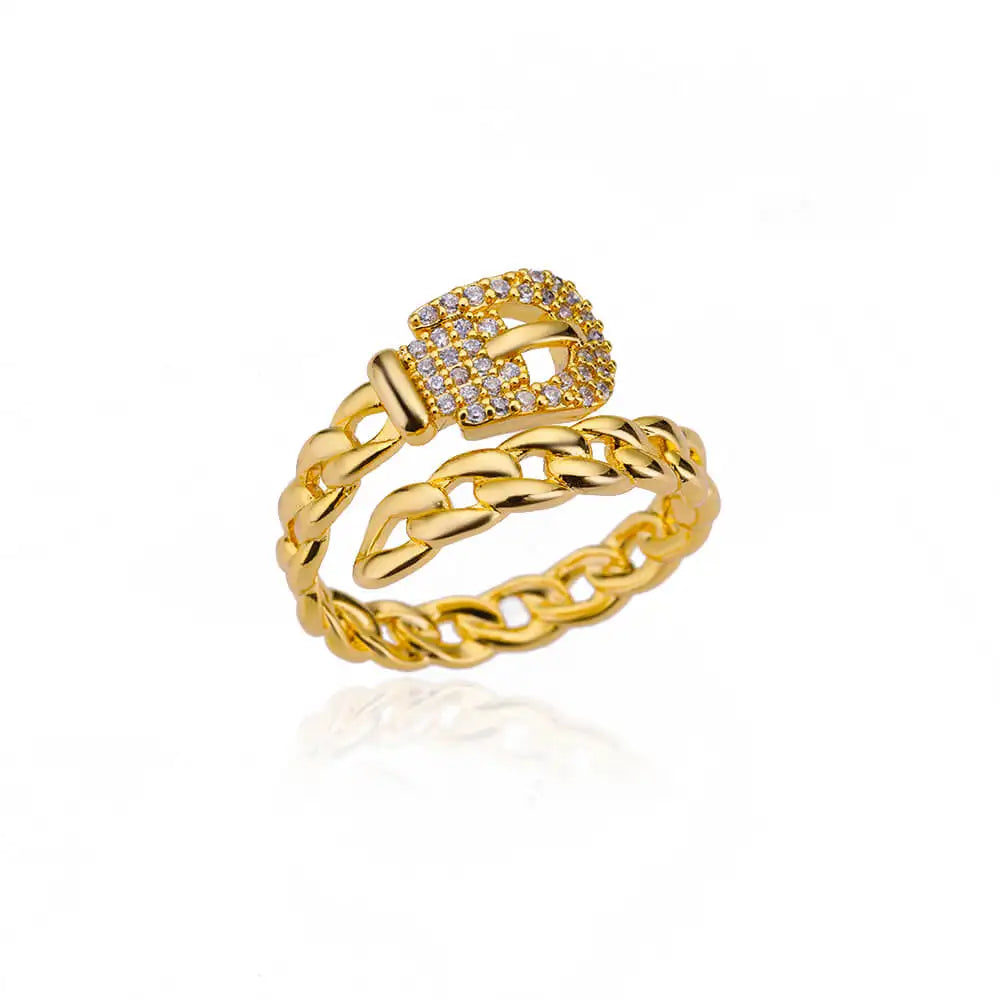 Belt Style Zircon Rings 18K Gold Plated