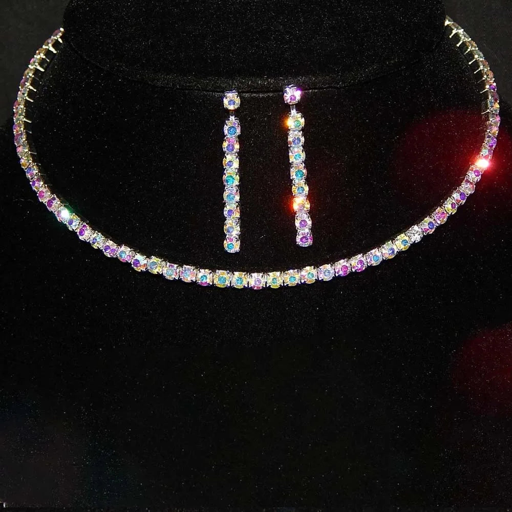 Rhinestone Simple Necklace and Earrings Set