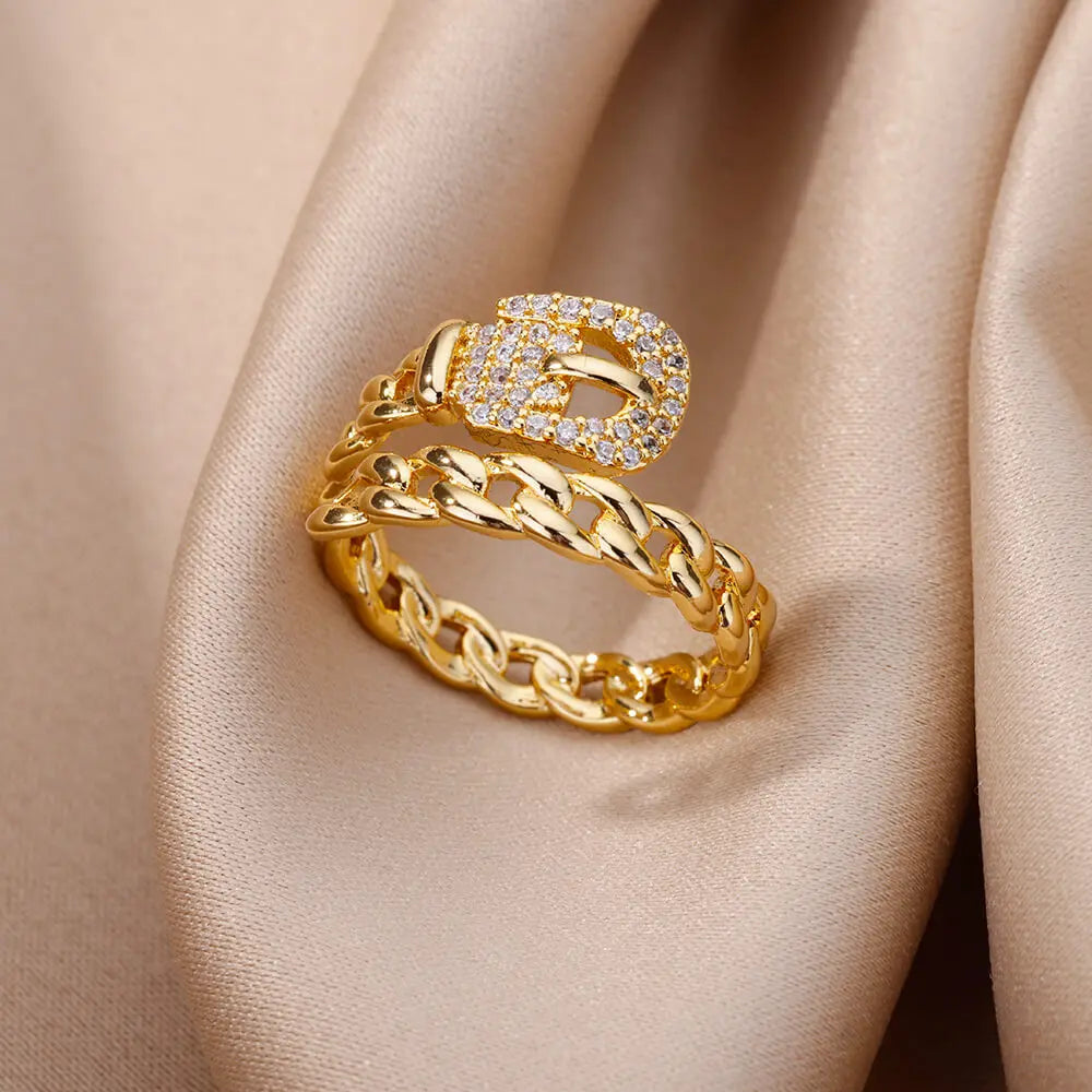 Belt Style Zircon Rings 18K Gold Plated