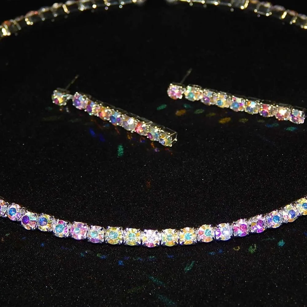 Rhinestone Simple Necklace and Earrings Set