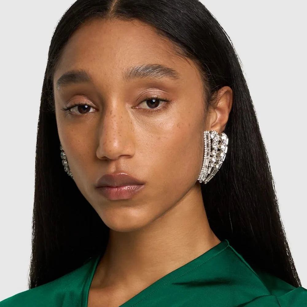 Crystal Triangle Clip Earrings