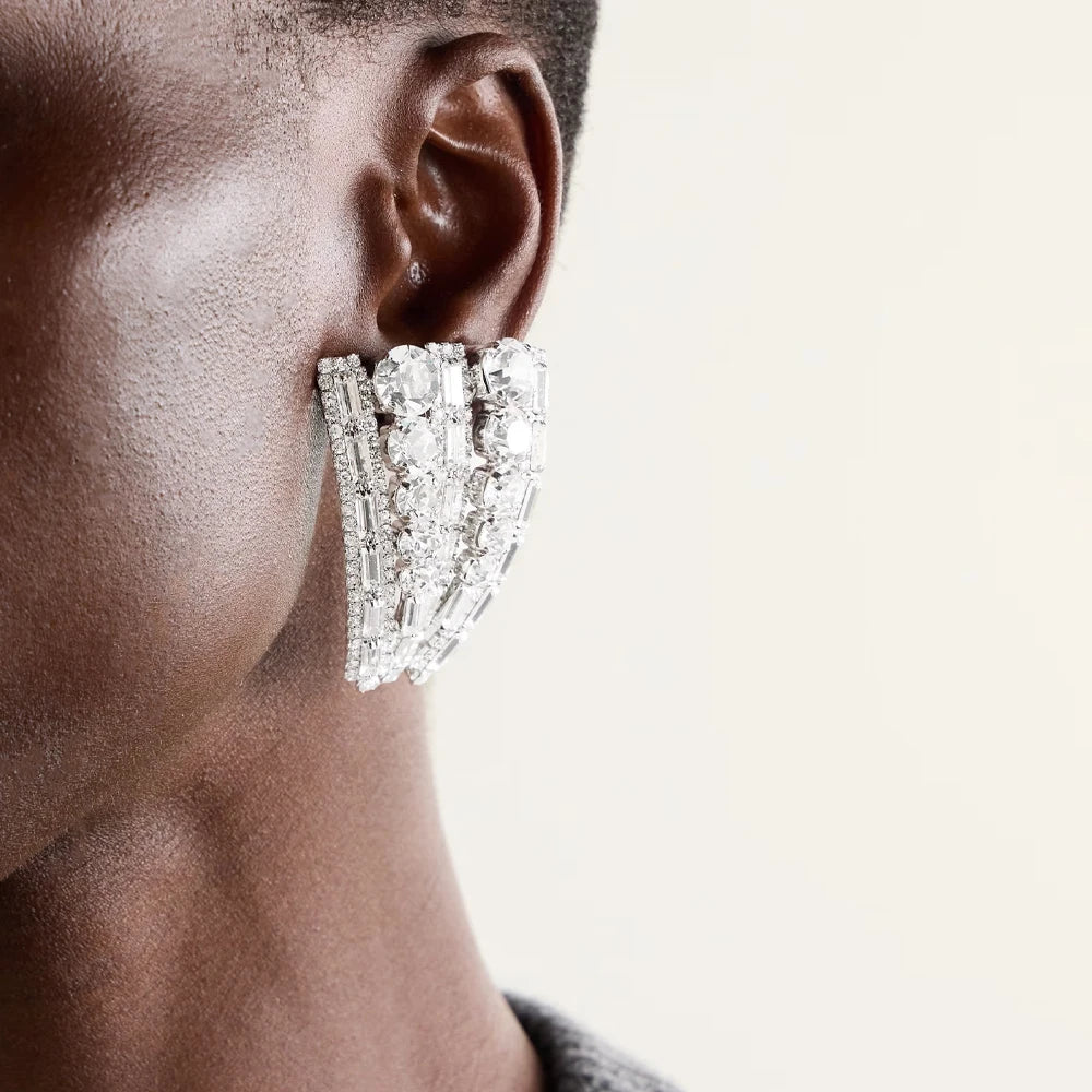 Crystal Triangle Clip Earrings