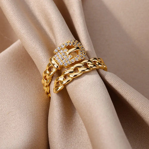 Belt Style Zircon Rings 18K Gold Plated