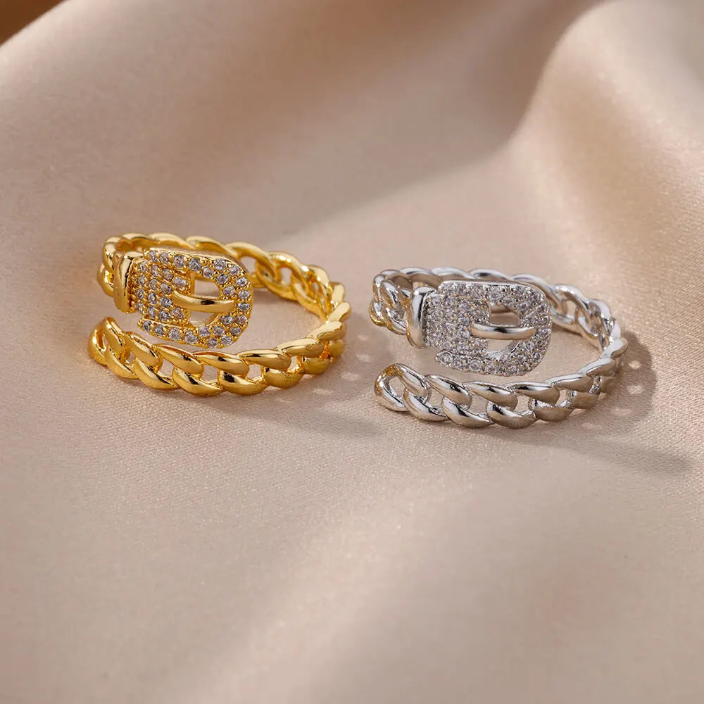 Belt Style Zircon Rings 18K Gold Plated