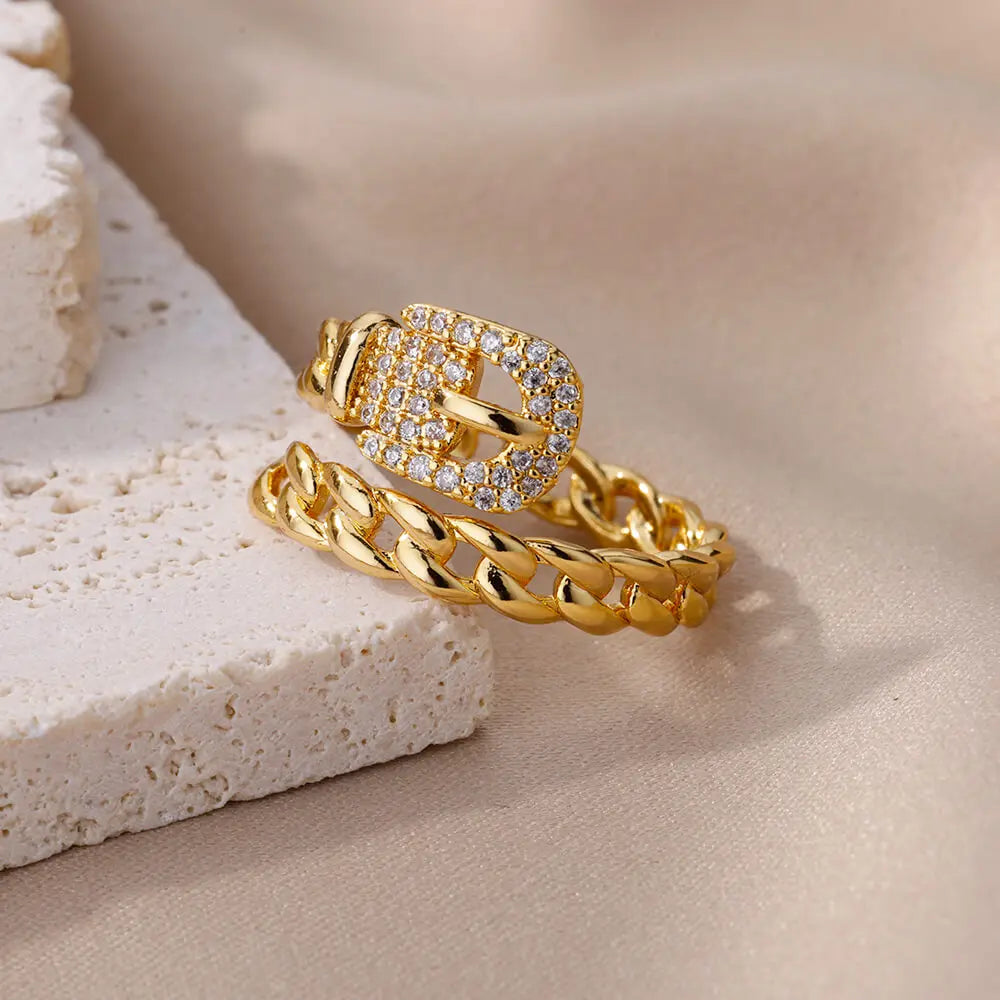 Belt Style Zircon Rings 18K Gold Plated