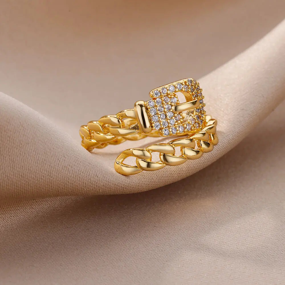 Belt Style Zircon Rings 18K Gold Plated