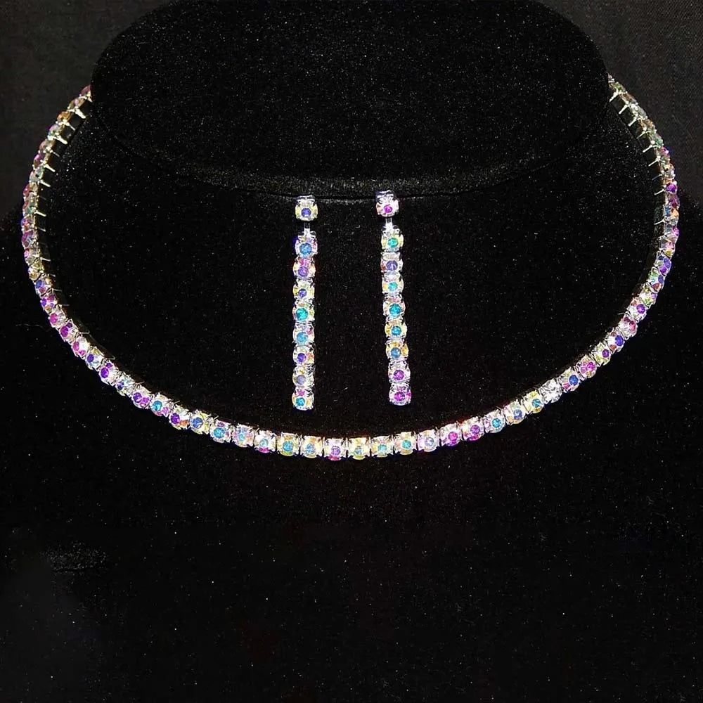 Rhinestone Simple Necklace and Earrings Set