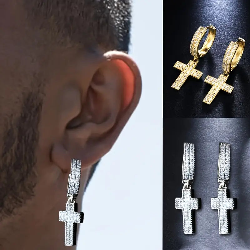 Iced Cross Earrings