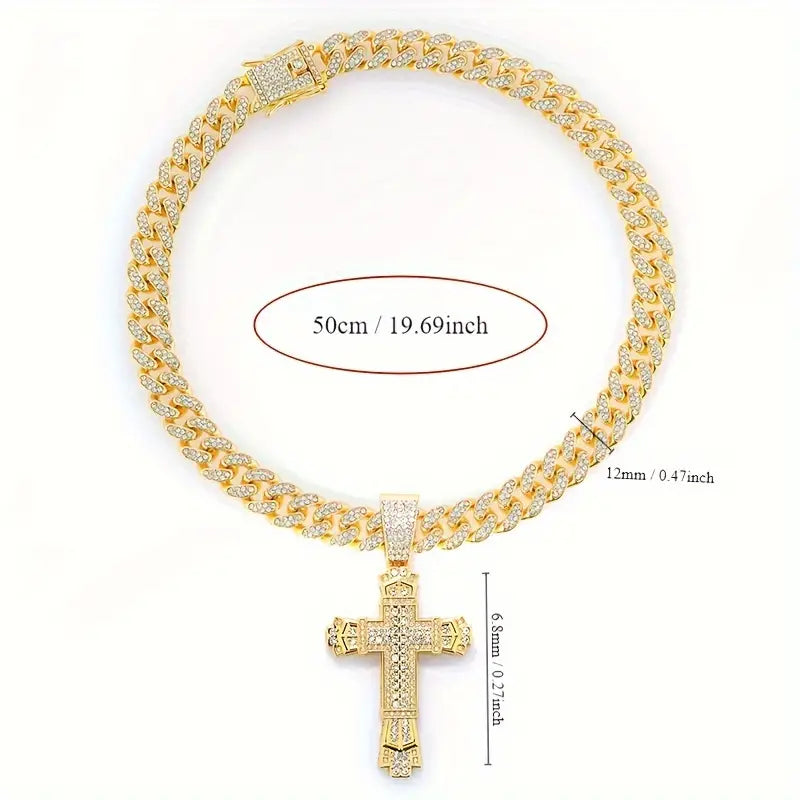 Iced Cross Pendant Necklace