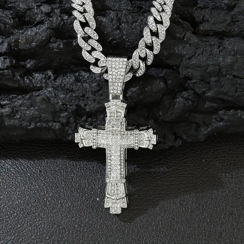 Iced Cross Pendant Necklace