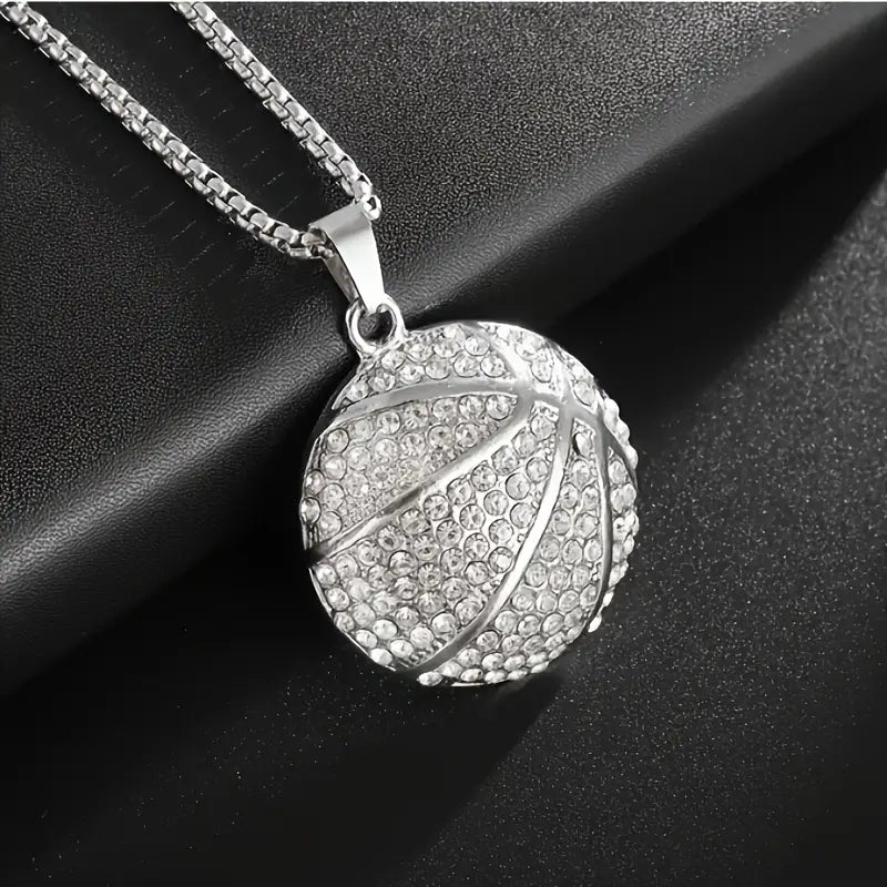 Iced Basketball Pendant Necklace