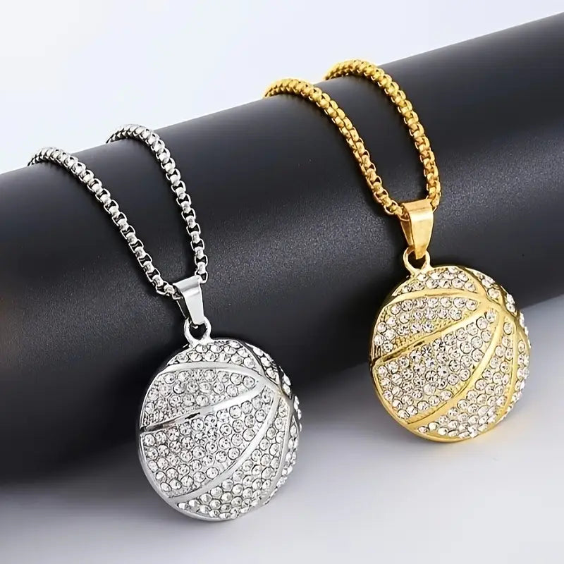 Iced Basketball Pendant Necklace