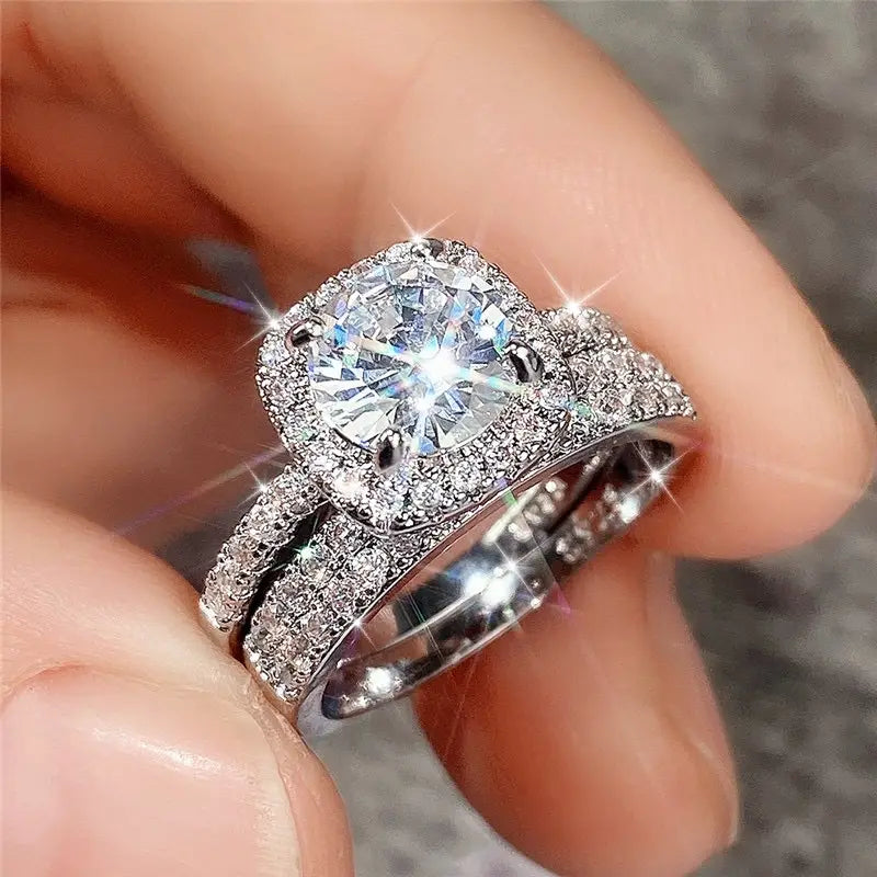 Iced Engagement Ring Set